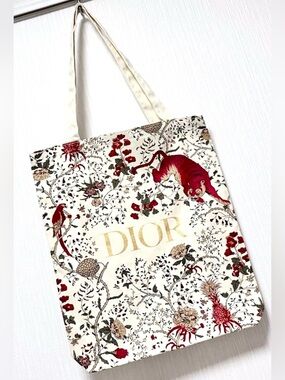 Dior Limited-Edition 2023 Lunar Year Canvas Tote with Red Floral & Animal Motif
